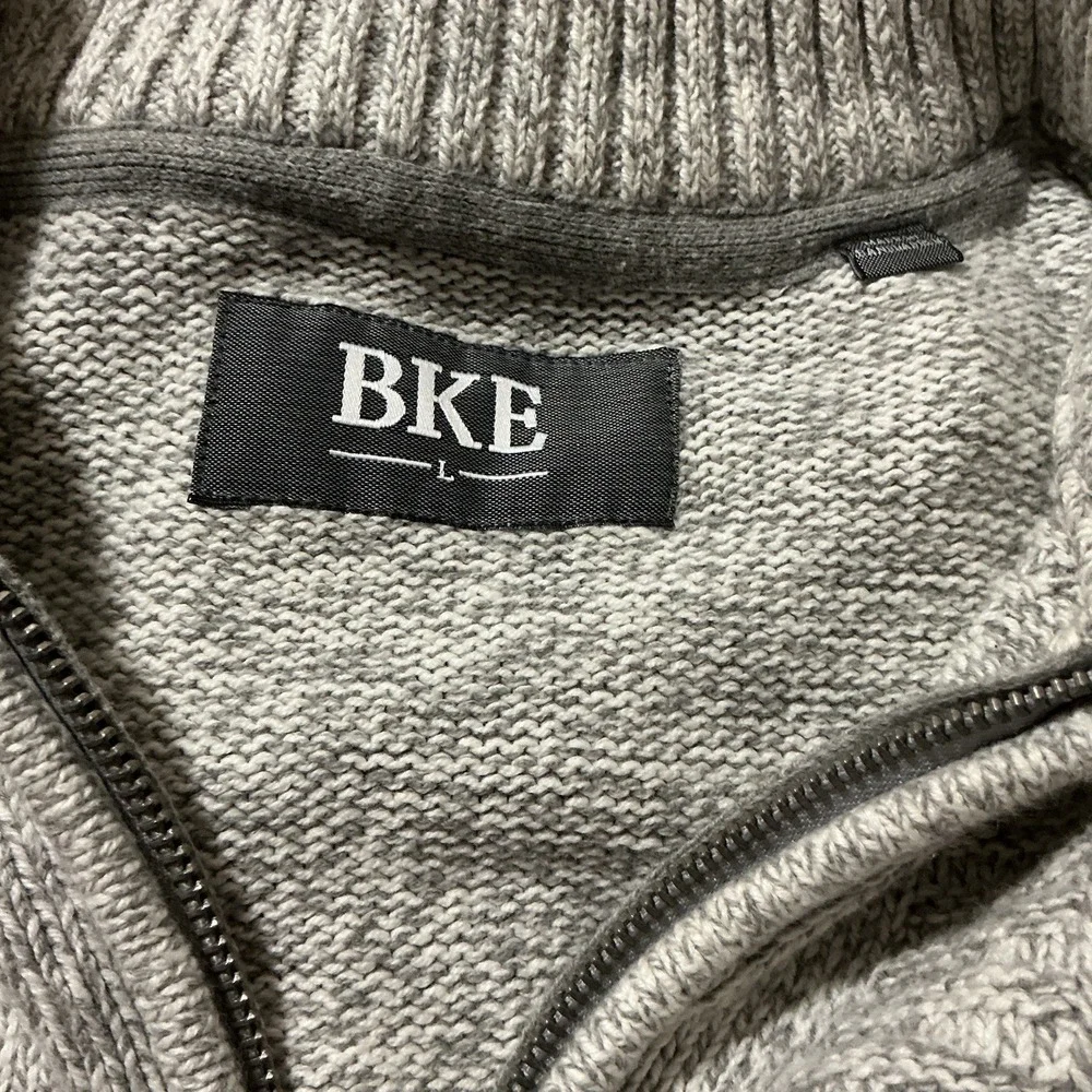 BKE Buckle Sweater‎ Men LARGE 1/4 Zip Lt Gray/Cream Textured Knit Pullover Heavy